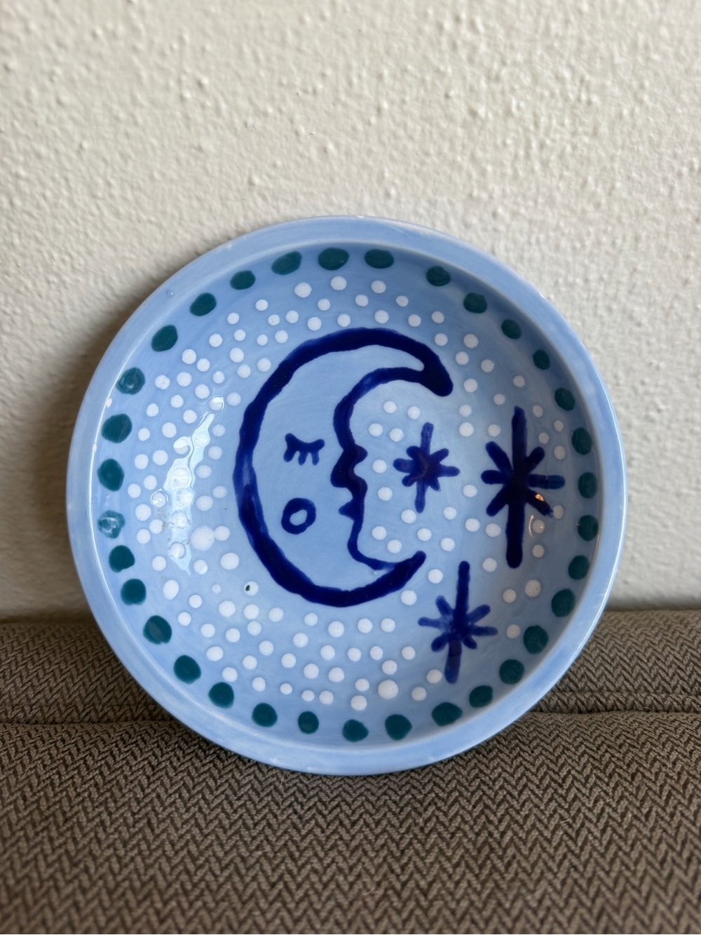 Hand-Painted Blue Moon Ceramic Plate